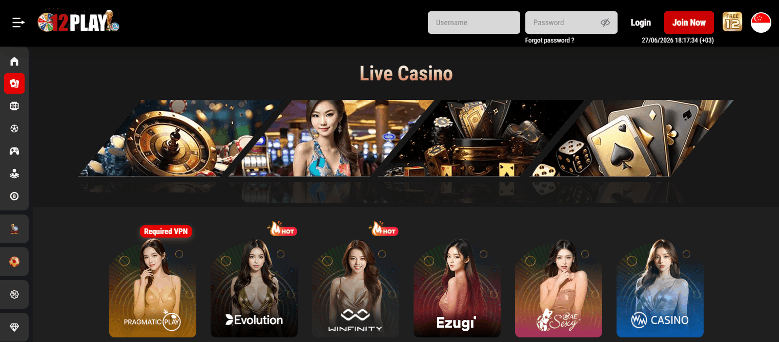 live casino singapore - 12Play