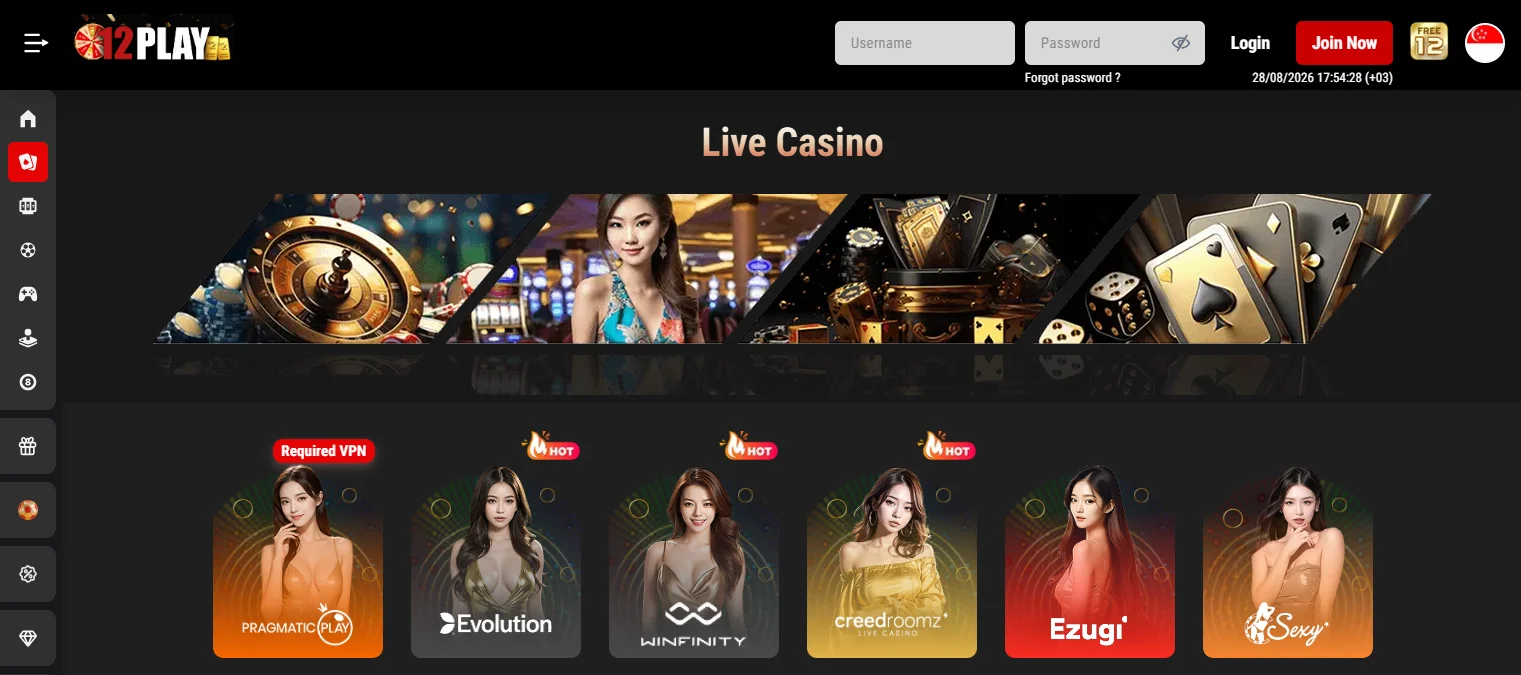 live casino singapore - 12Play