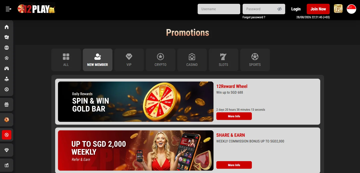 free credit casino singapore - 12Play