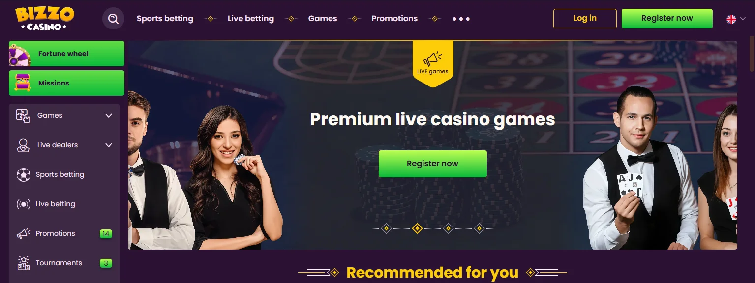 6. Bizzo Casino — modern interface with Skrill support
