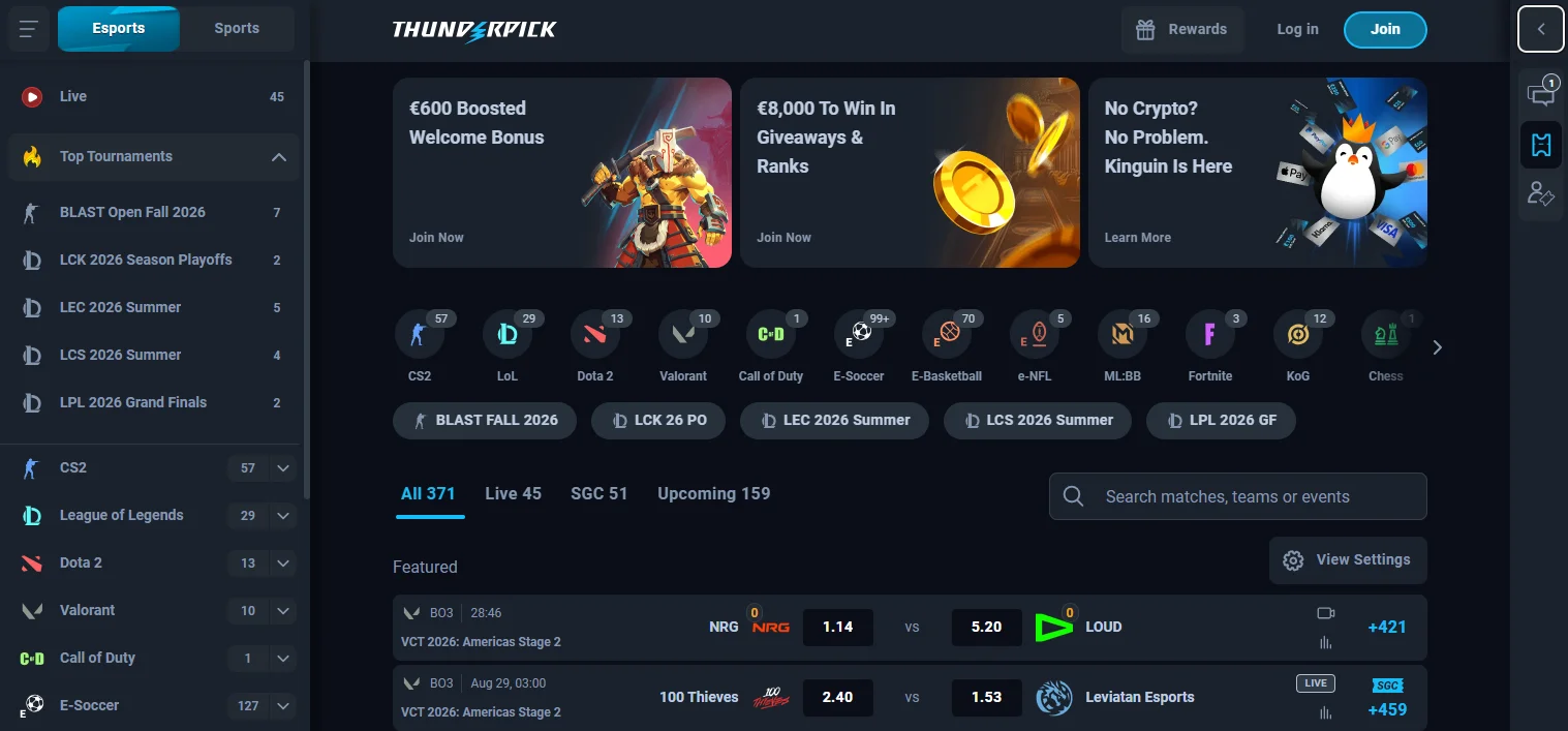 8. Thunderpick — best esports-first platform