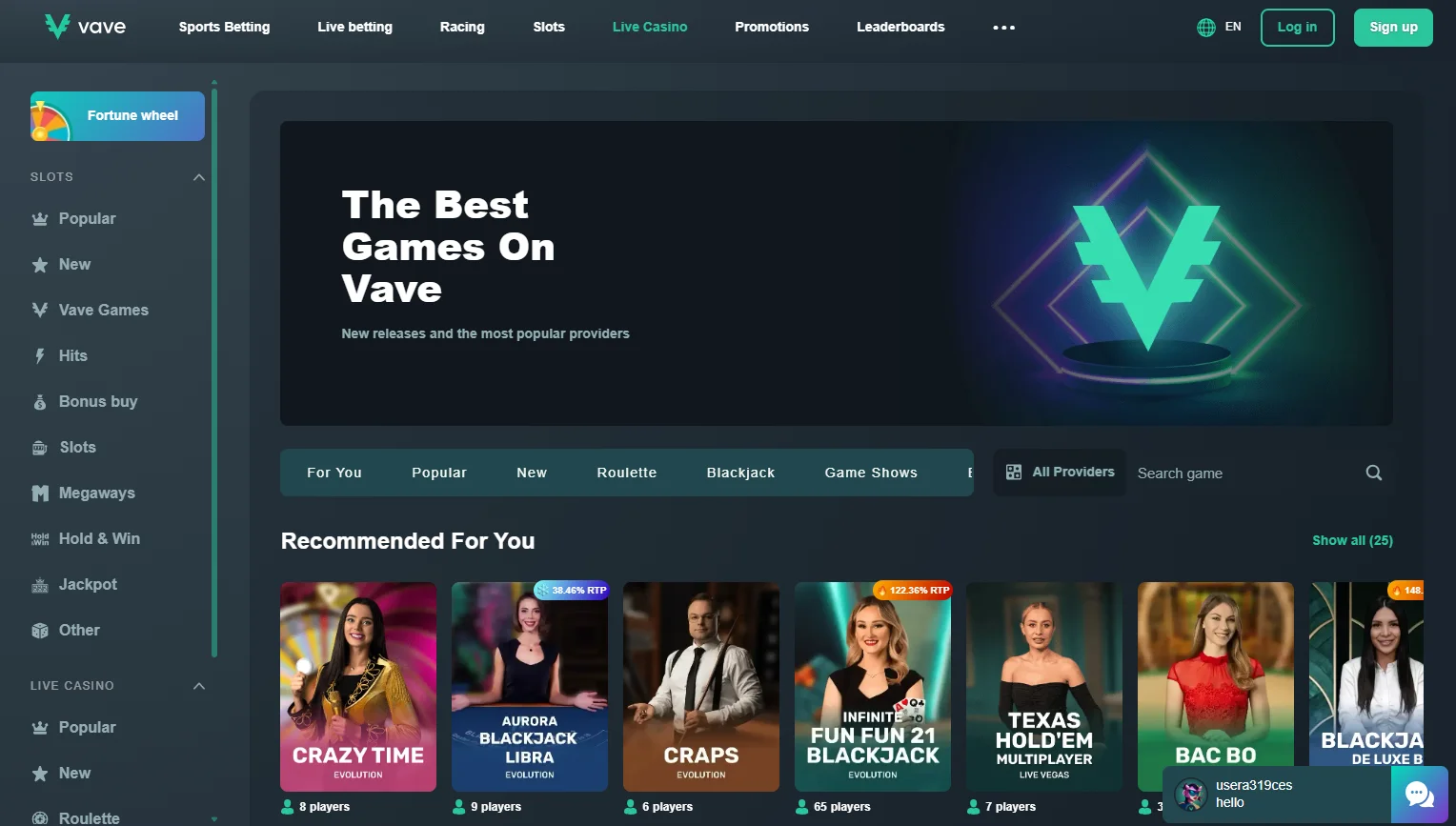 live casino singapore - Vave