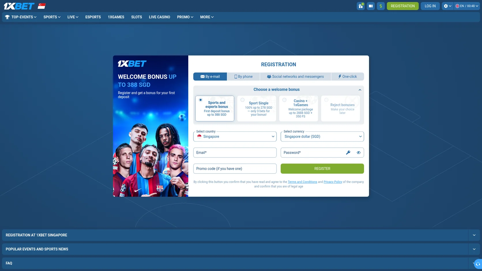 1xBet casino registration form 1xBet casino registration form