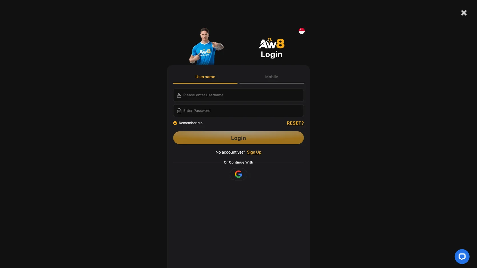 login screen