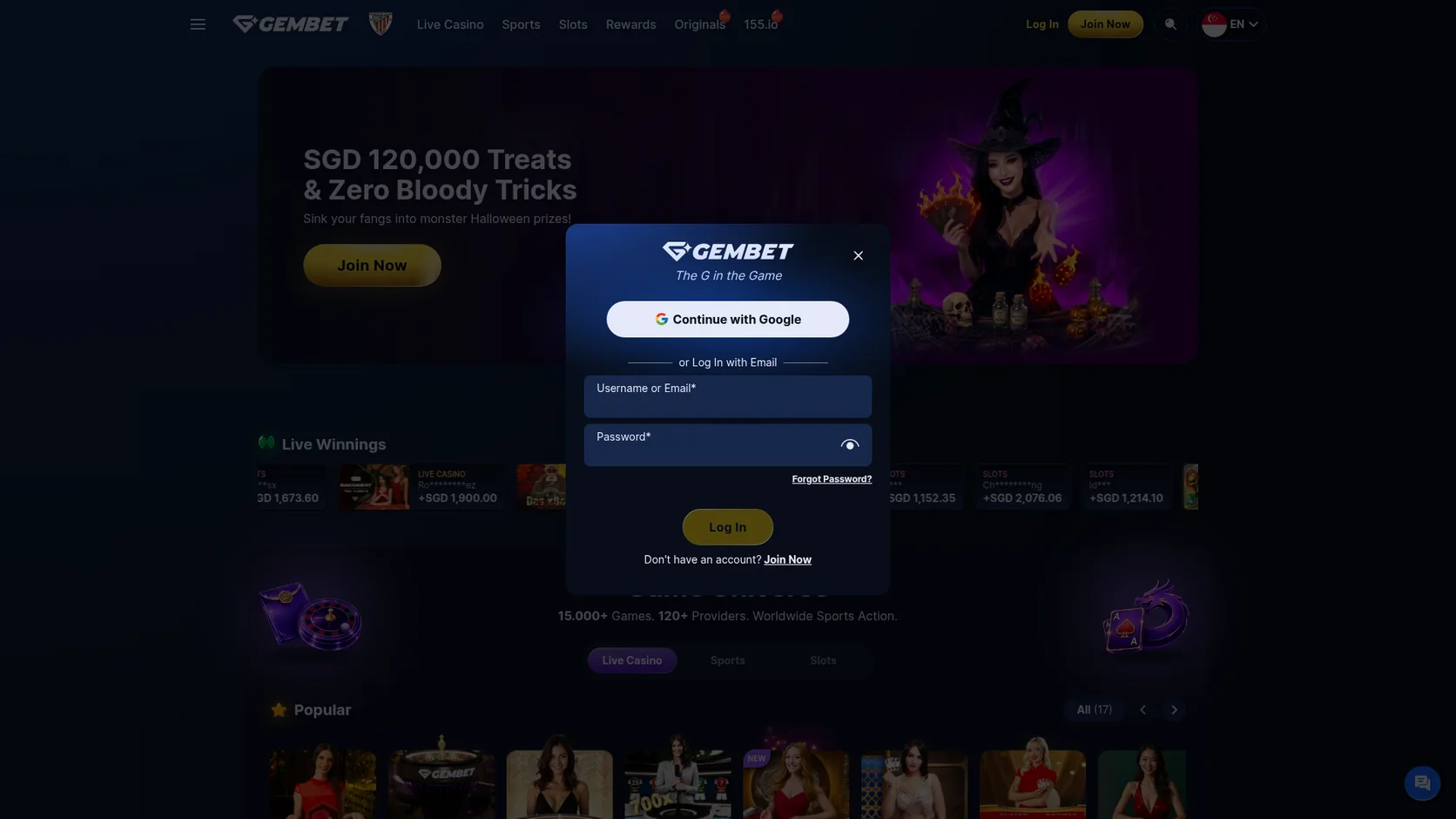 login screen