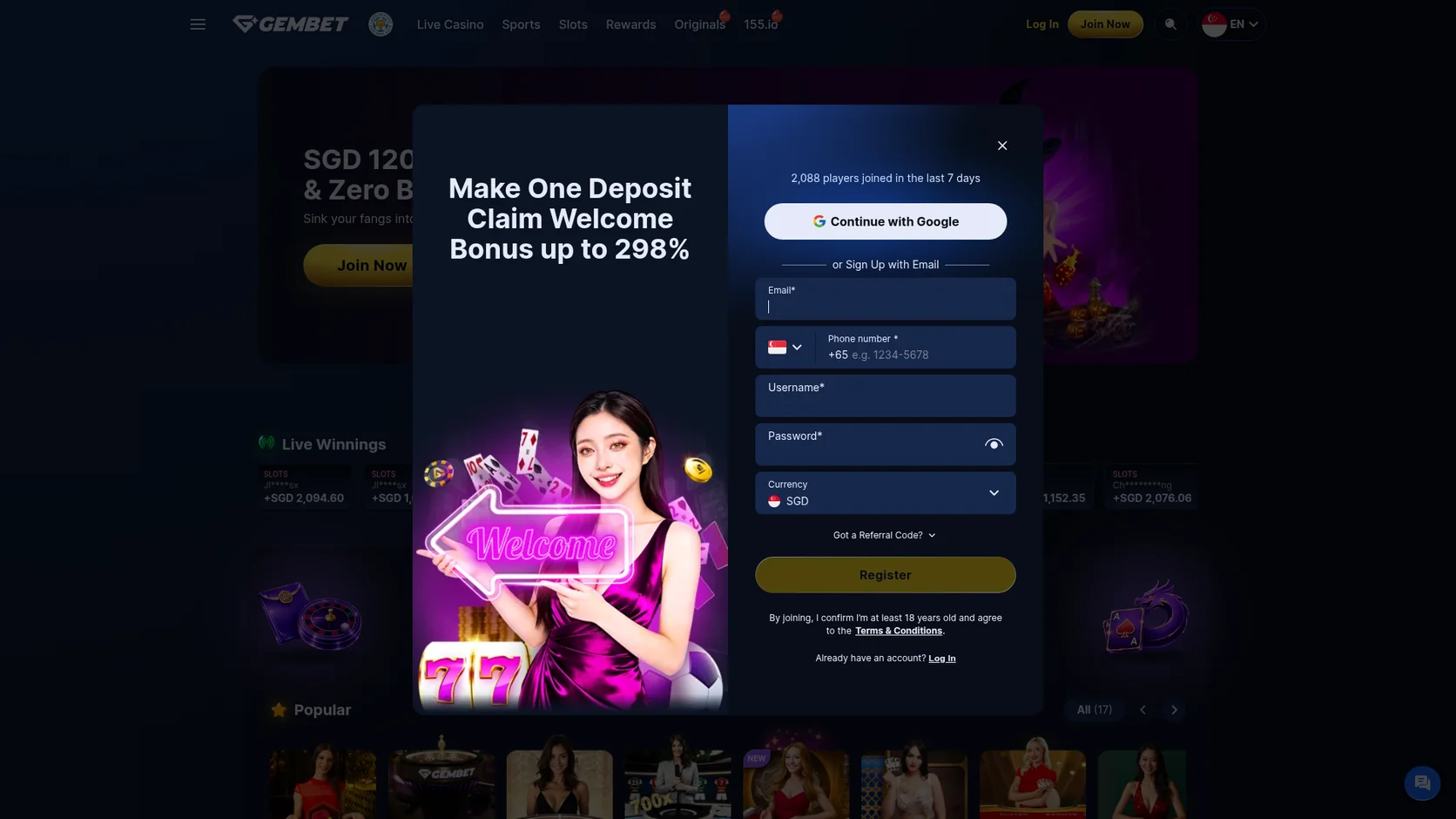 GemBet casino registration form GemBet casino registration form