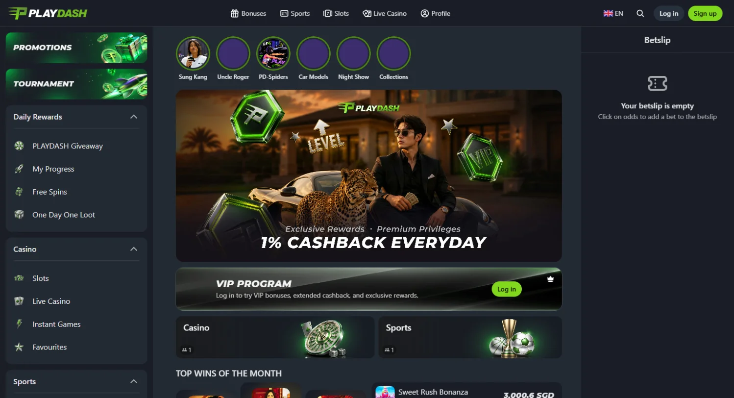 PlayDash casino homepage PlayDash casino homepage