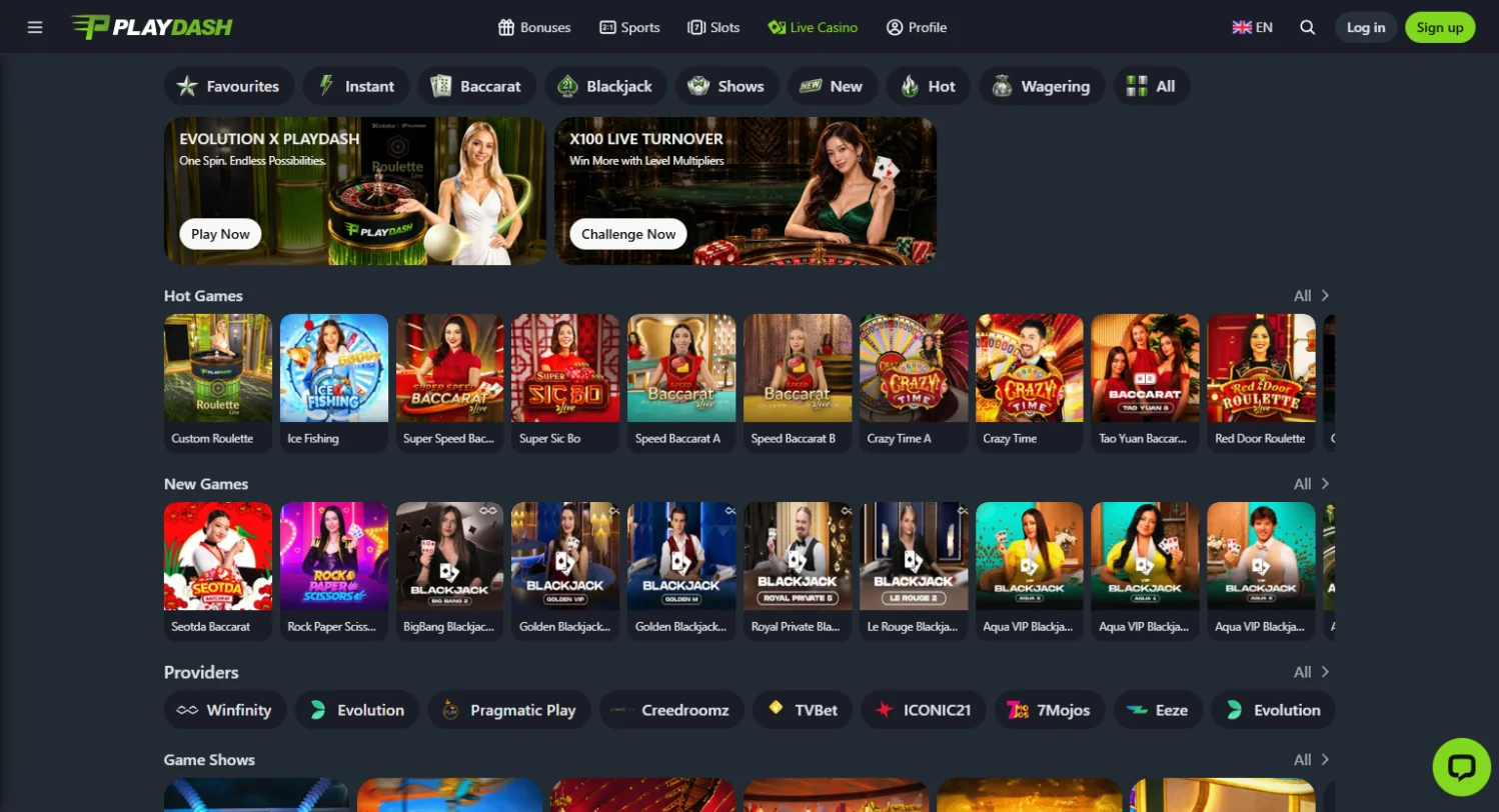 PlayDash casino live casino lobby PlayDash casino live casino lobby
