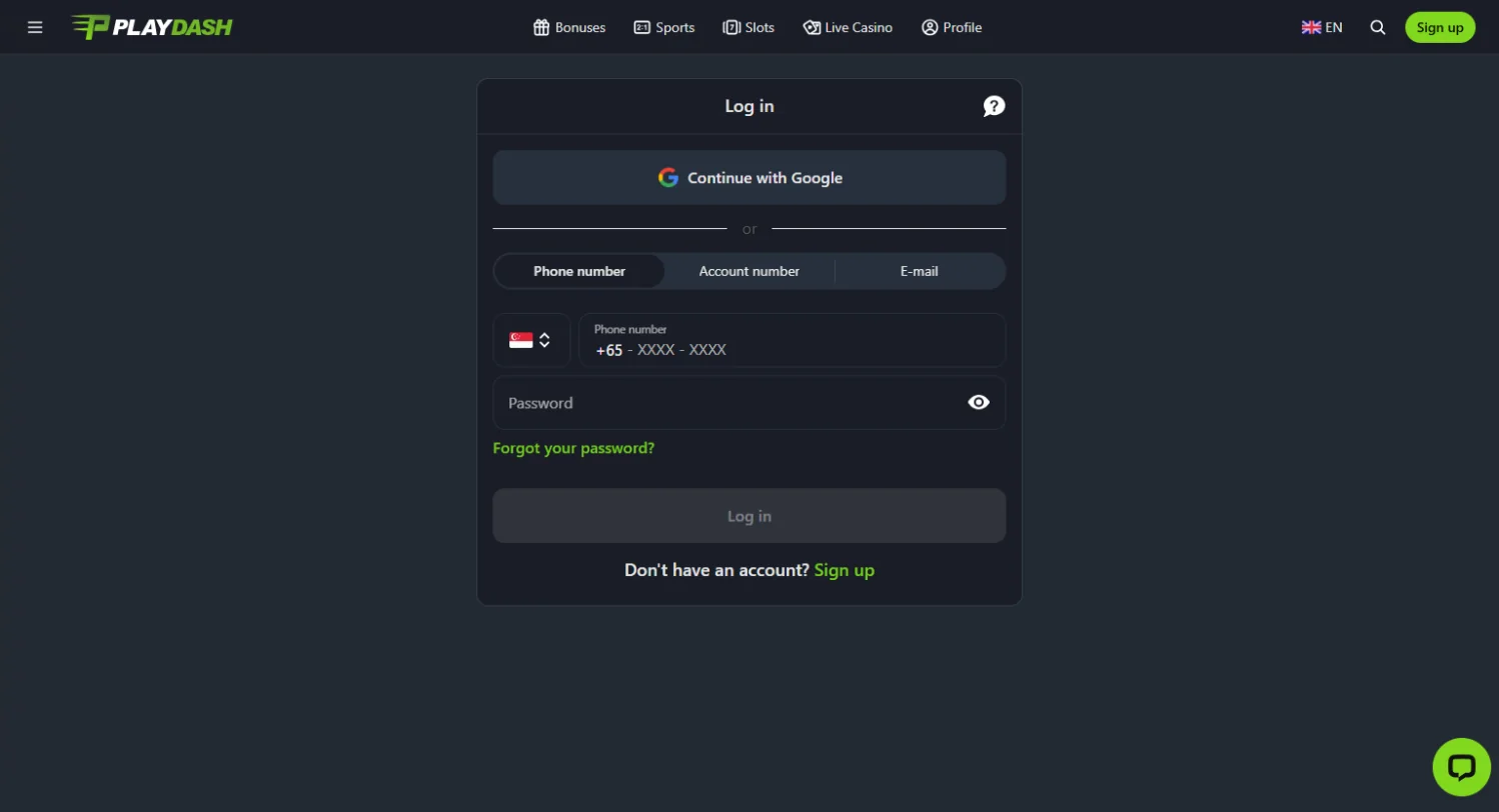 PlayDash casino registration form PlayDash casino registration form