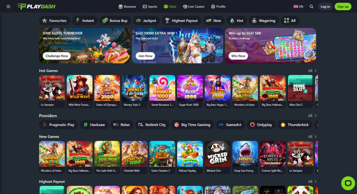 PlayDash casino slots lobby PlayDash casino slots lobby
