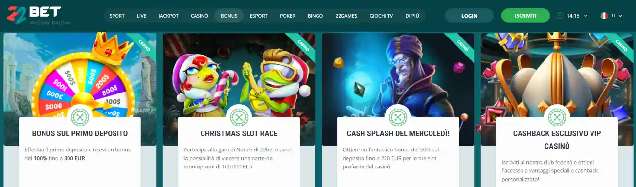 22bet casino con deposito minimo 1 euro