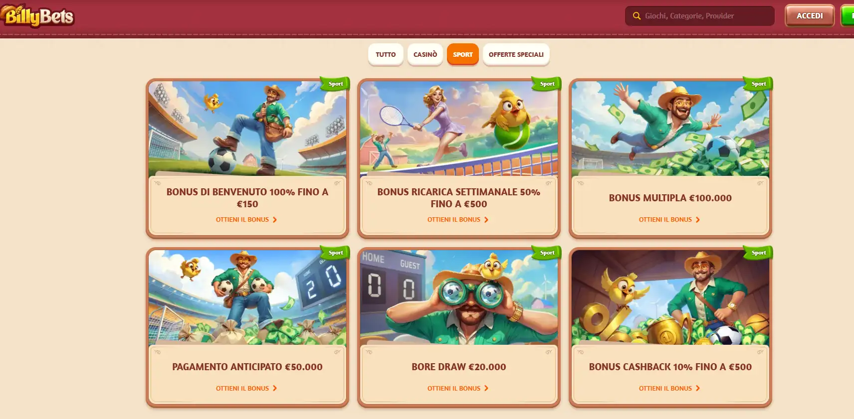 BillyBets-Siti Scommesse non aams