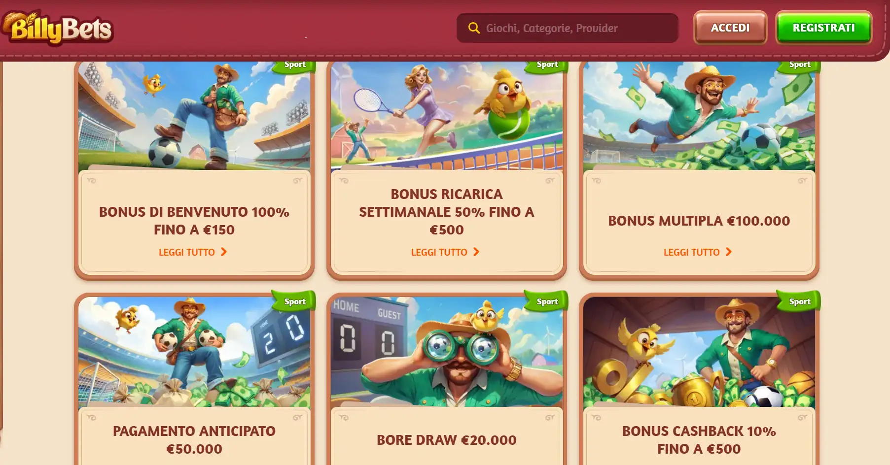 BillyBets scommesse sportive straniere