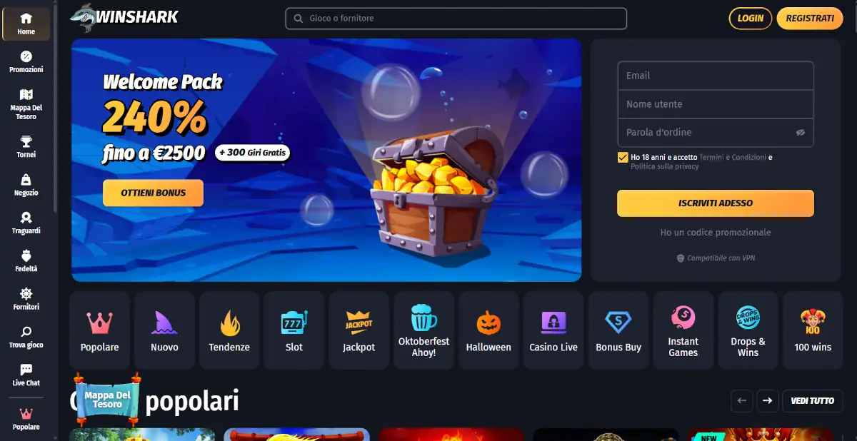Winshark sito casino non AAMS